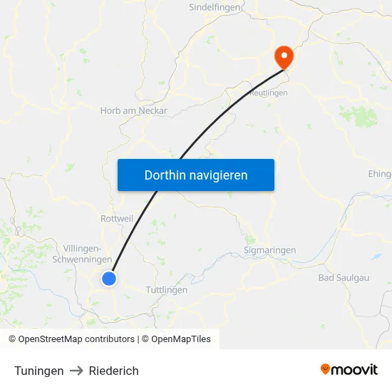 Tuningen to Riederich map