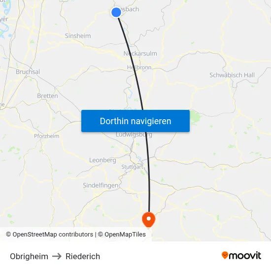 Obrigheim to Riederich map