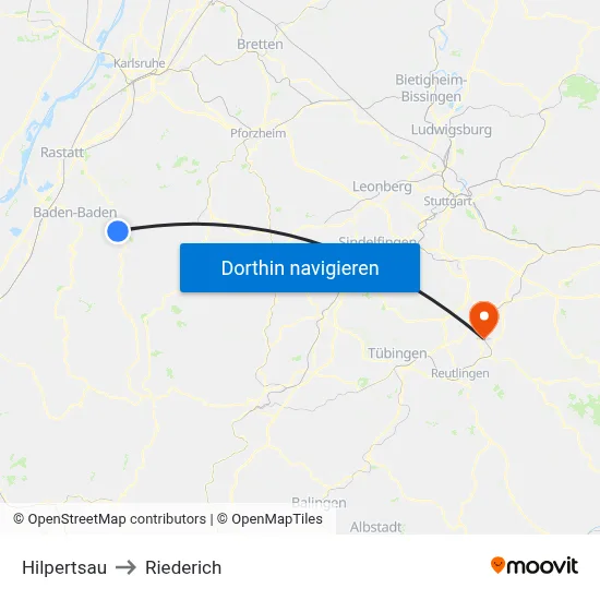 Hilpertsau to Riederich map