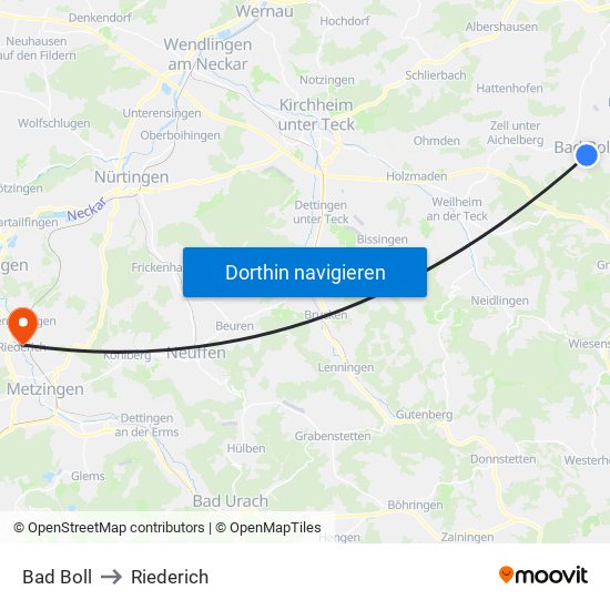 Bad Boll to Riederich map