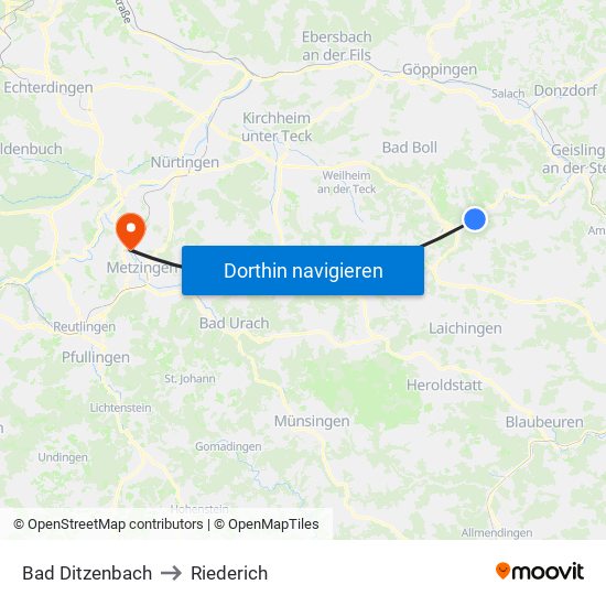 Bad Ditzenbach to Riederich map
