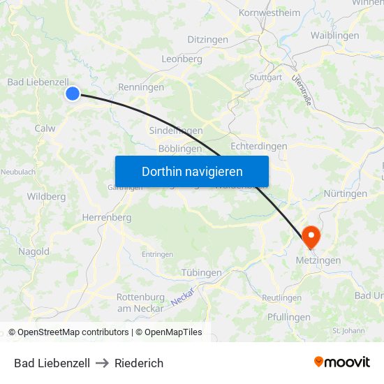 Bad Liebenzell to Riederich map