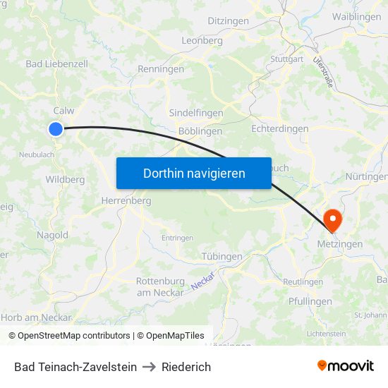 Bad Teinach-Zavelstein to Riederich map