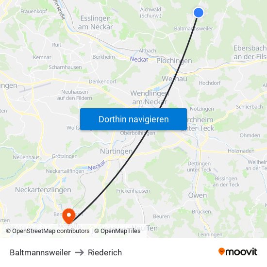 Baltmannsweiler to Riederich map