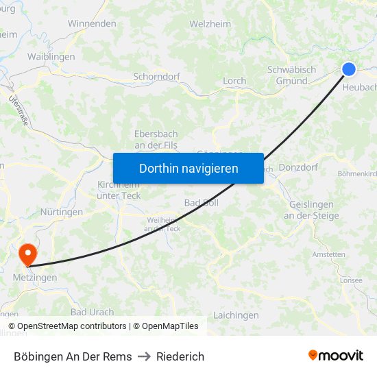 Böbingen An Der Rems to Riederich map
