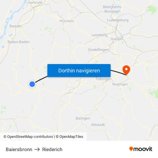 Baiersbronn to Riederich map
