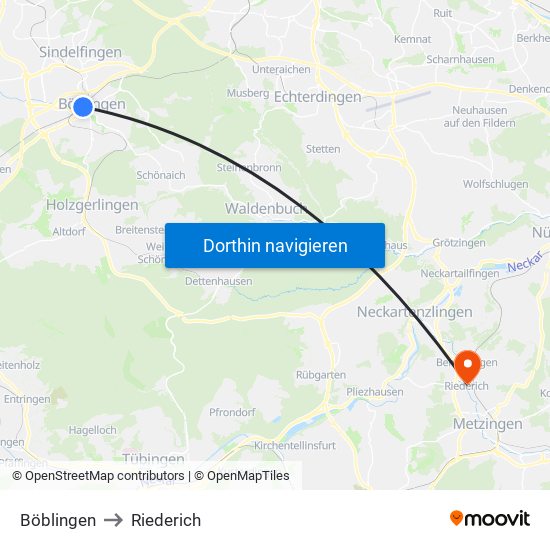 Böblingen to Riederich map
