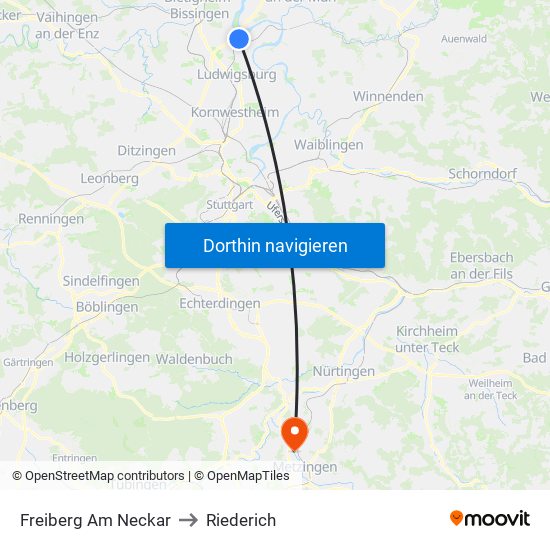Freiberg Am Neckar to Riederich map