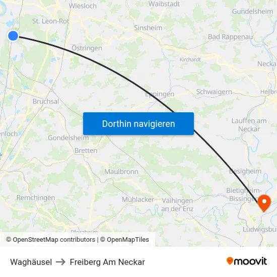 Waghäusel to Freiberg Am Neckar map