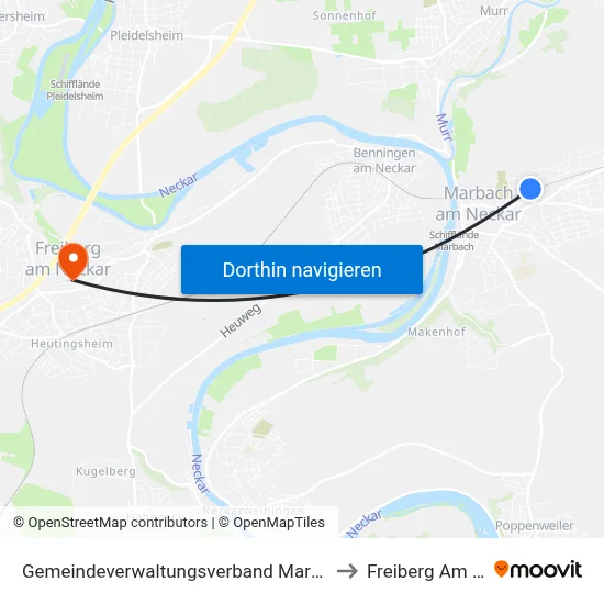 Gemeindeverwaltungsverband Marbach am Neckar to Freiberg Am Neckar map