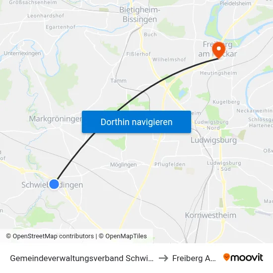Gemeindeverwaltungsverband Schwieberdingen-Hemmingen to Freiberg Am Neckar map