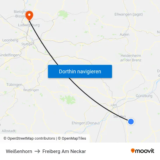Weißenhorn to Freiberg Am Neckar map