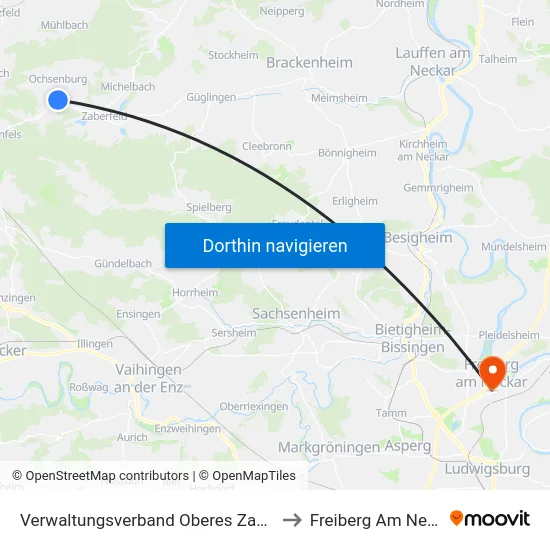 Verwaltungsverband Oberes Zabergäu to Freiberg Am Neckar map