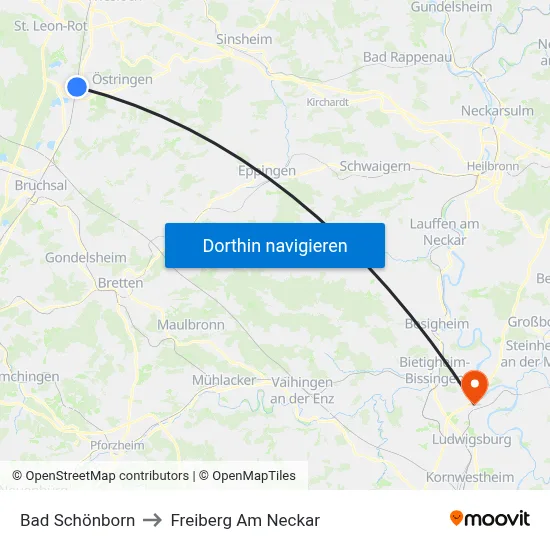 Bad Schönborn to Freiberg Am Neckar map