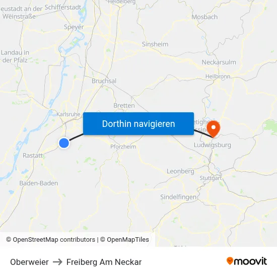 Oberweier to Freiberg Am Neckar map