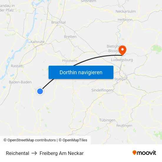 Reichental to Freiberg Am Neckar map