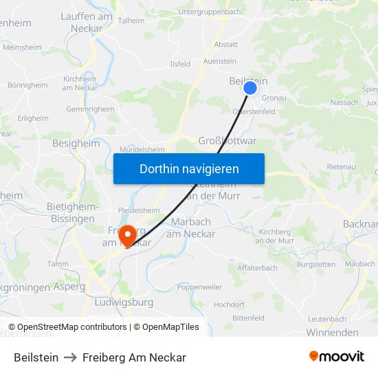 Beilstein to Freiberg Am Neckar map