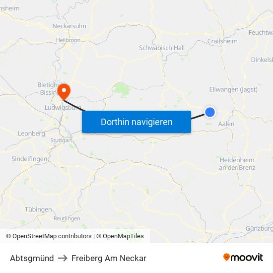 Abtsgmünd to Freiberg Am Neckar map