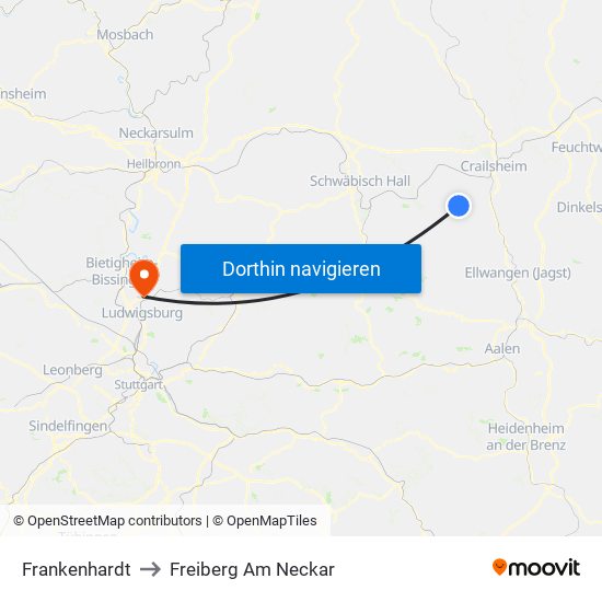 Frankenhardt to Freiberg Am Neckar map