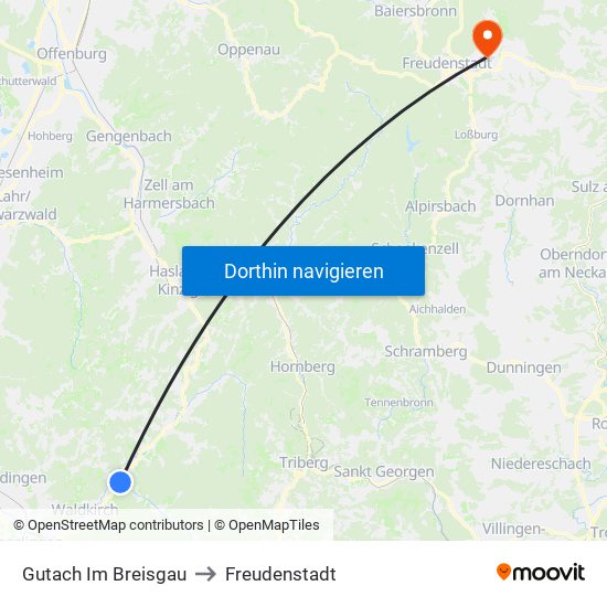 Gutach Im Breisgau to Freudenstadt map