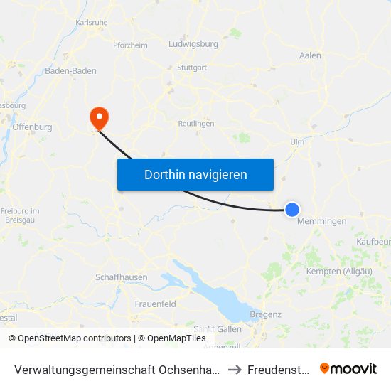 Verwaltungsgemeinschaft Ochsenhausen to Freudenstadt map