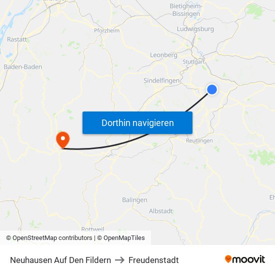 Neuhausen Auf Den Fildern to Freudenstadt map