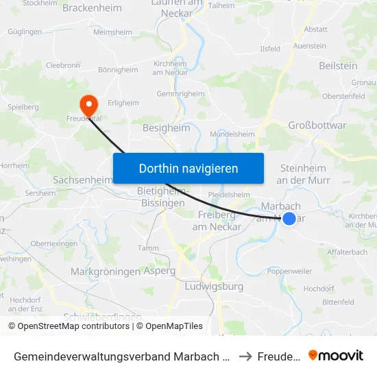 Gemeindeverwaltungsverband Marbach am Neckar to Freudental map