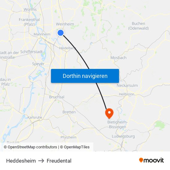 Heddesheim to Freudental map