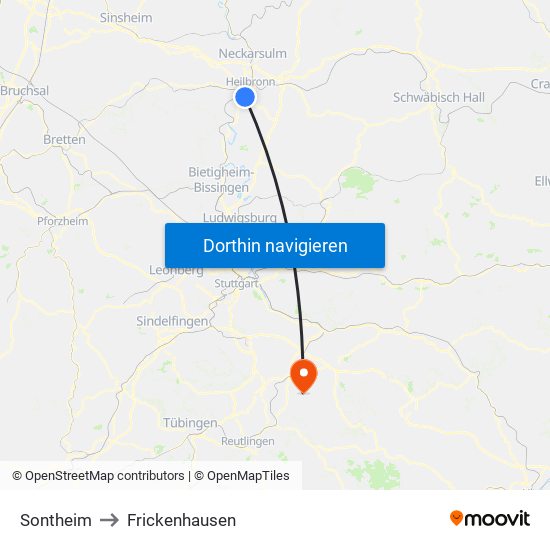 Sontheim to Frickenhausen map