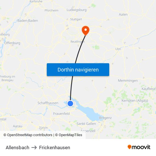 Allensbach to Frickenhausen map