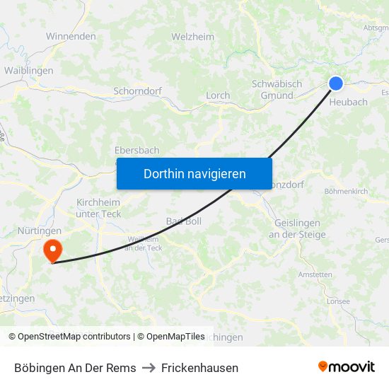 Böbingen An Der Rems to Frickenhausen map