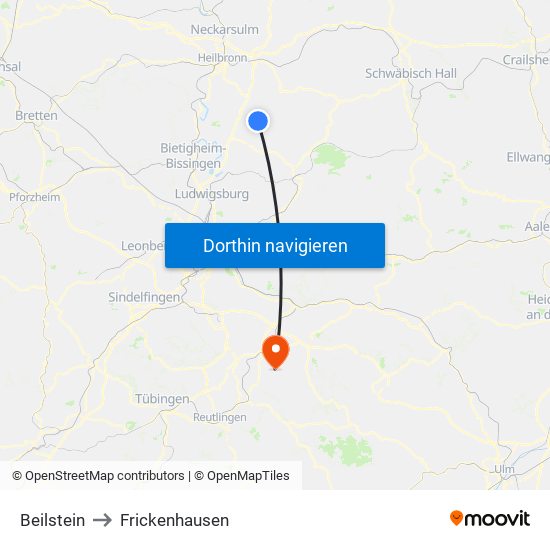 Beilstein to Frickenhausen map