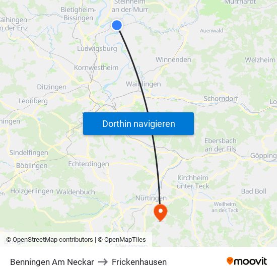 Benningen Am Neckar to Frickenhausen map