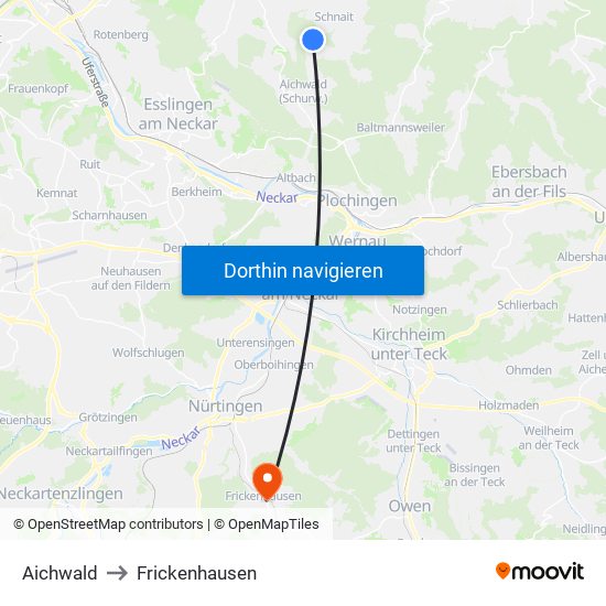 Aichwald to Frickenhausen map