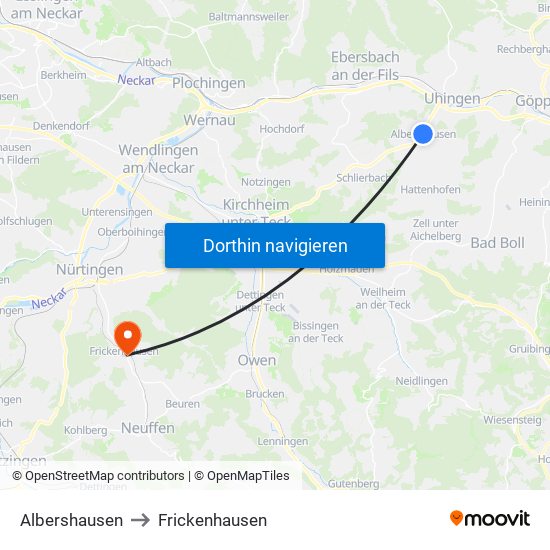 Albershausen to Frickenhausen map