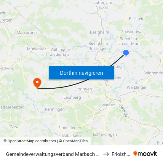 Gemeindeverwaltungsverband Marbach am Neckar to Friolzheim map