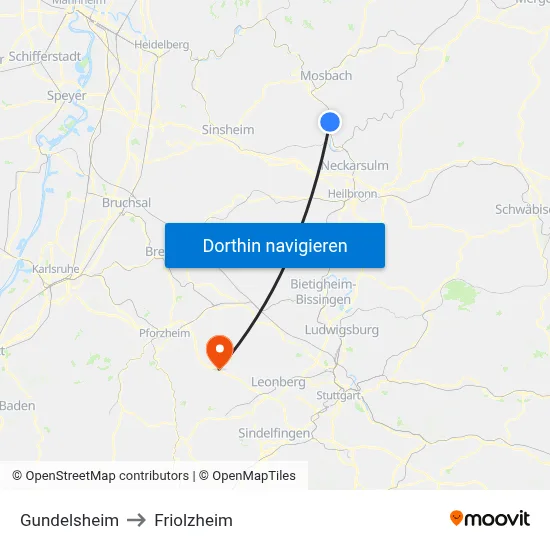 Gundelsheim to Friolzheim map