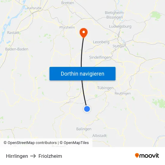 Hirrlingen to Friolzheim map