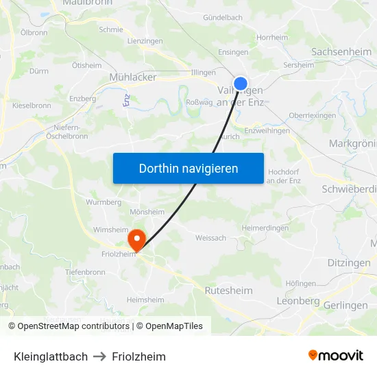 Kleinglattbach to Friolzheim map