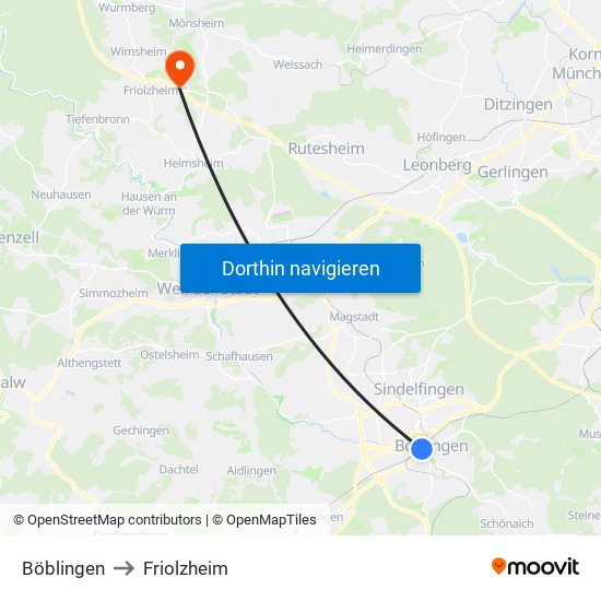 Böblingen to Friolzheim map