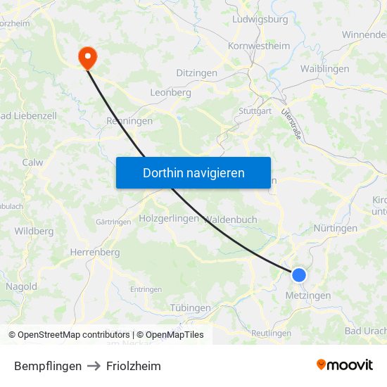 Bempflingen to Friolzheim map