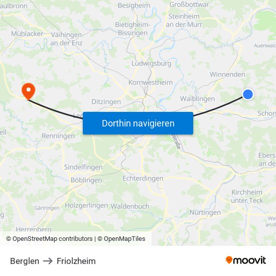 Berglen to Friolzheim map