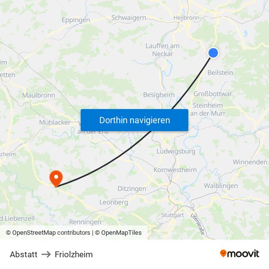Abstatt to Friolzheim map