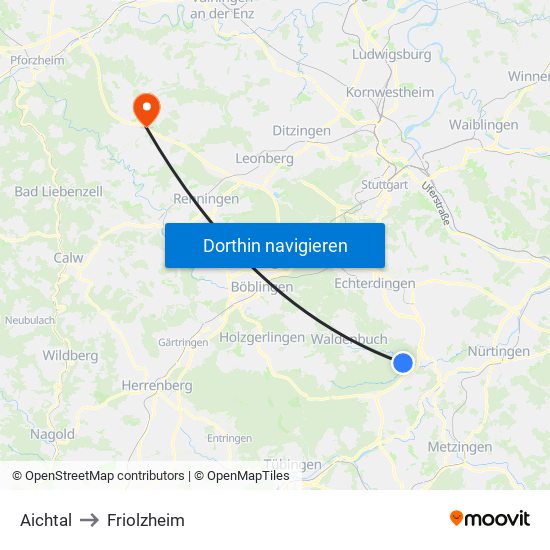 Aichtal to Friolzheim map