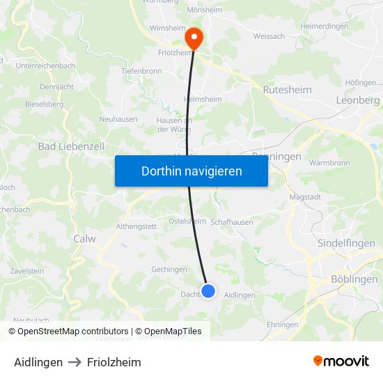 Aidlingen to Friolzheim map