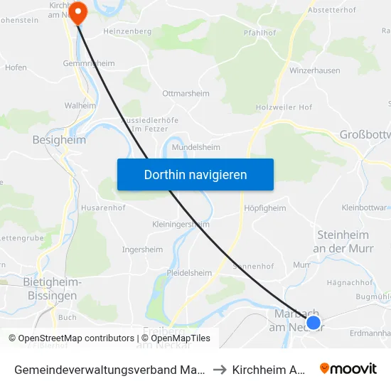 Gemeindeverwaltungsverband Marbach am Neckar to Kirchheim Am Neckar map