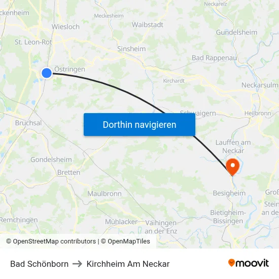 Bad Schönborn to Kirchheim Am Neckar map