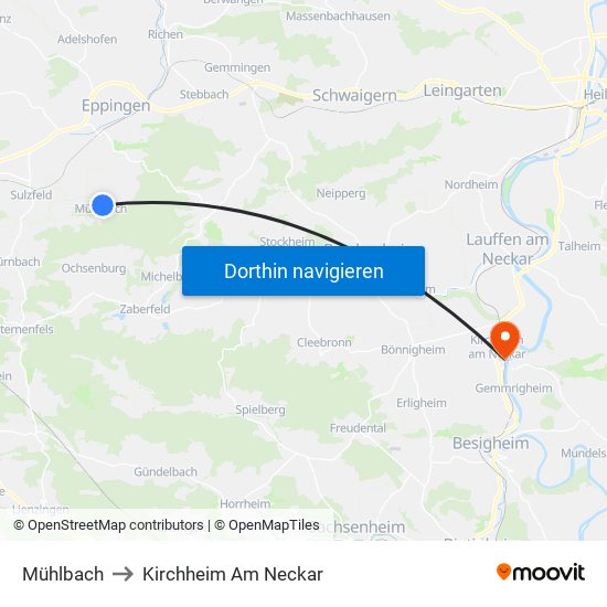 Mühlbach to Kirchheim Am Neckar map