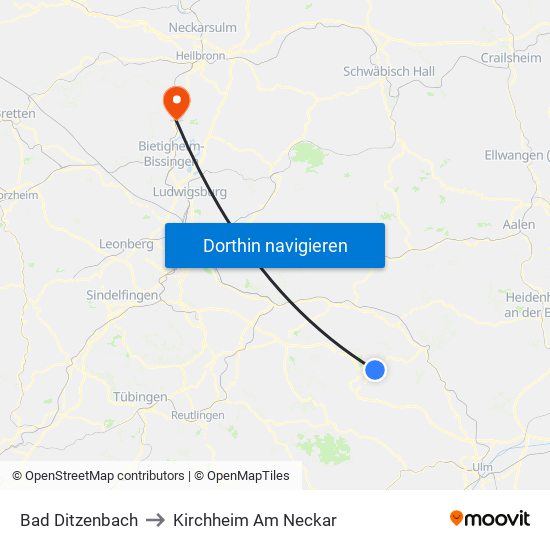 Bad Ditzenbach to Kirchheim Am Neckar map
