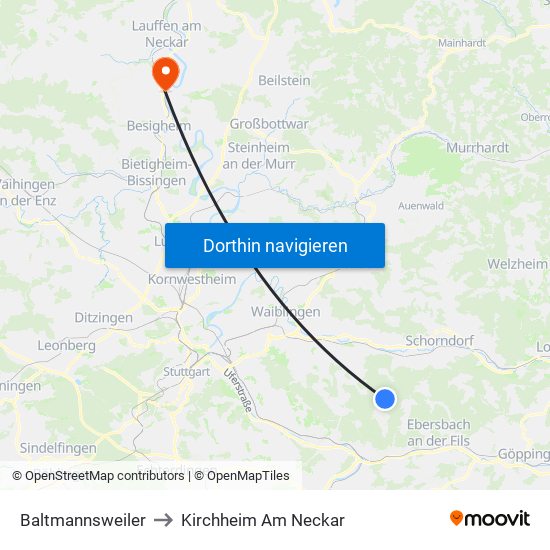 Baltmannsweiler to Kirchheim Am Neckar map